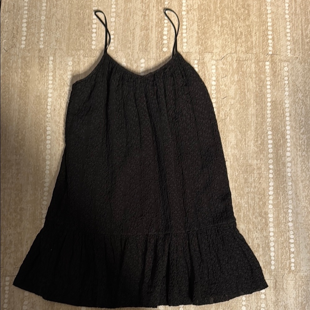 Black Textured Floral Overlay Sleeveless Dress